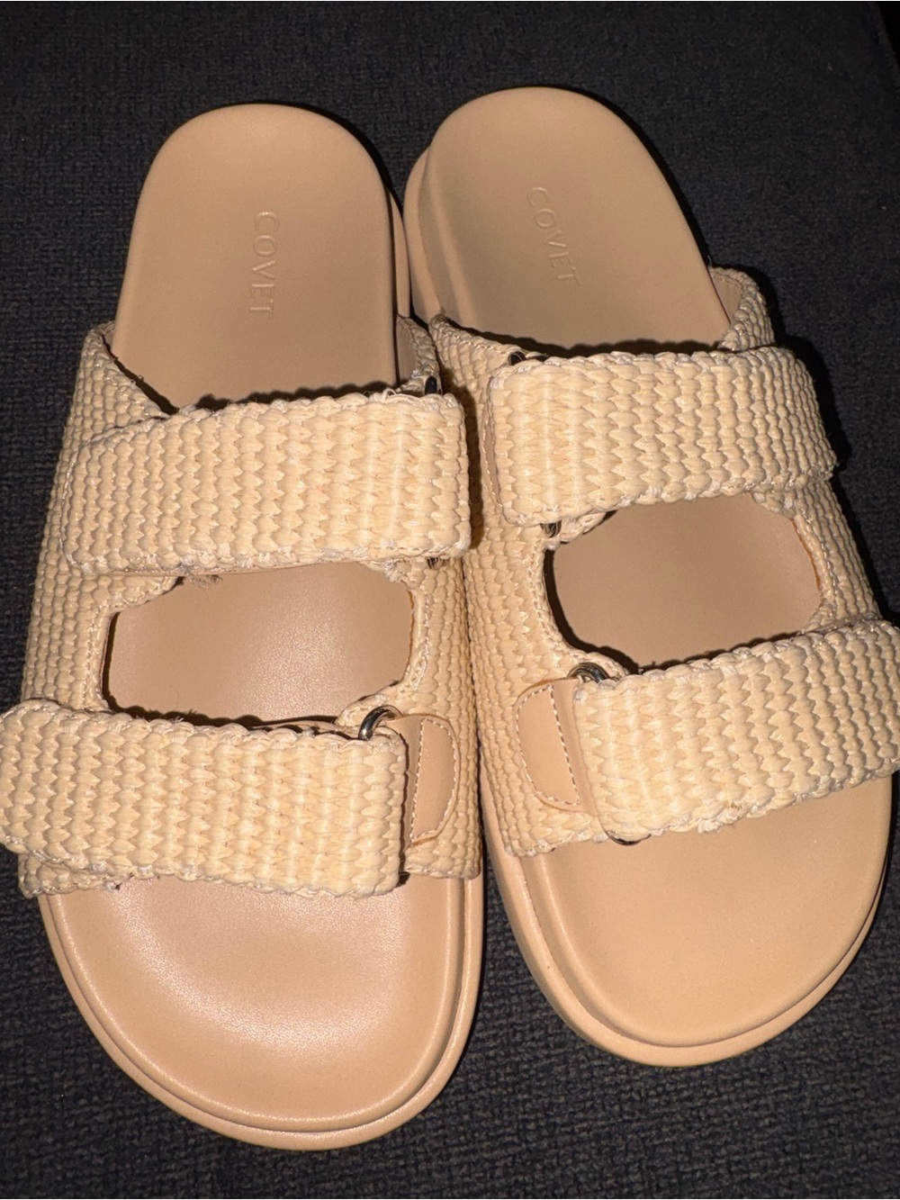 NWOT Covet Neutral Woven Double-Strap Slide Sandals